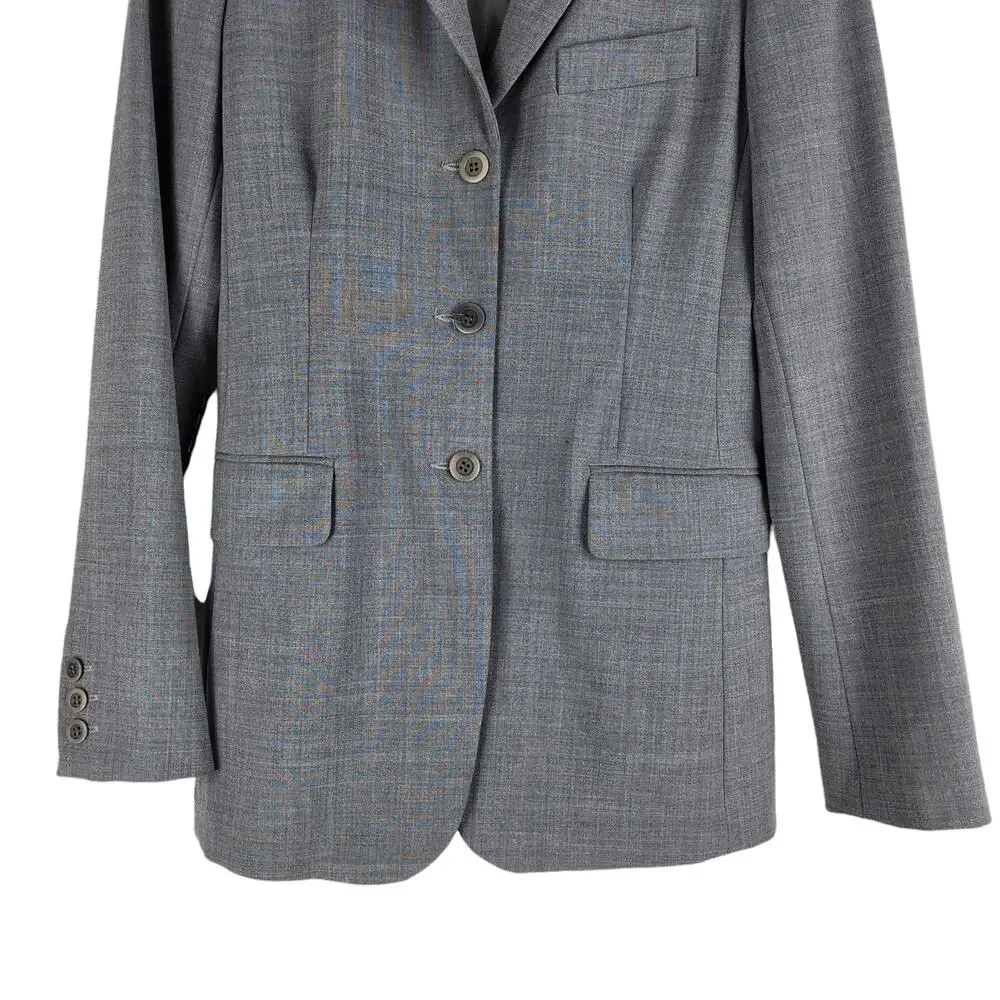 Theory Wool Three Button Blazer Gray Lined Sealed Pockets Size S